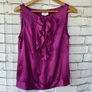 Preowned Ann Taylor Loft Purple Ruffle Front Elastic Waist Small Tank